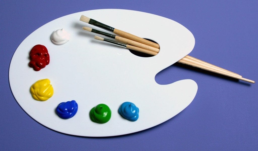 Artist Paint Palette with Paints and Brushes